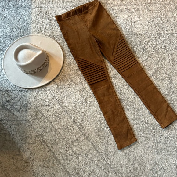Racheal Moto Suede-like Jeggings Caramel Brown Small Medium Skinny Pants - Picture 1 of 9